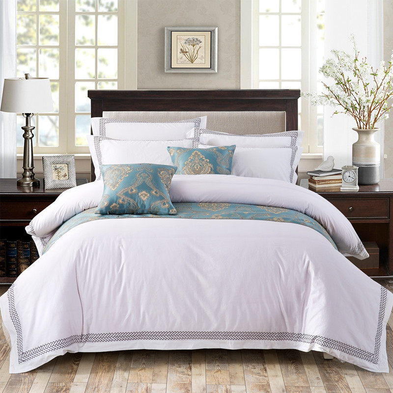 Hvid 6080S 100% bomuld pil broderet hotel soveværelse sengetøj sæt