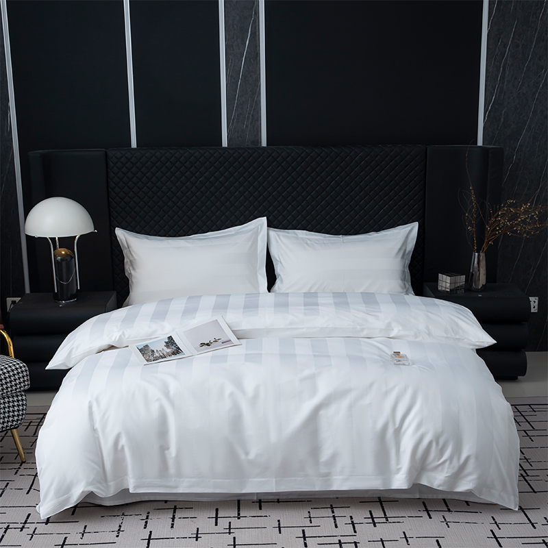 7 cm satinstribe almindelig hvid 750TC 100% bomuld til femstjernet hotelsengesæt