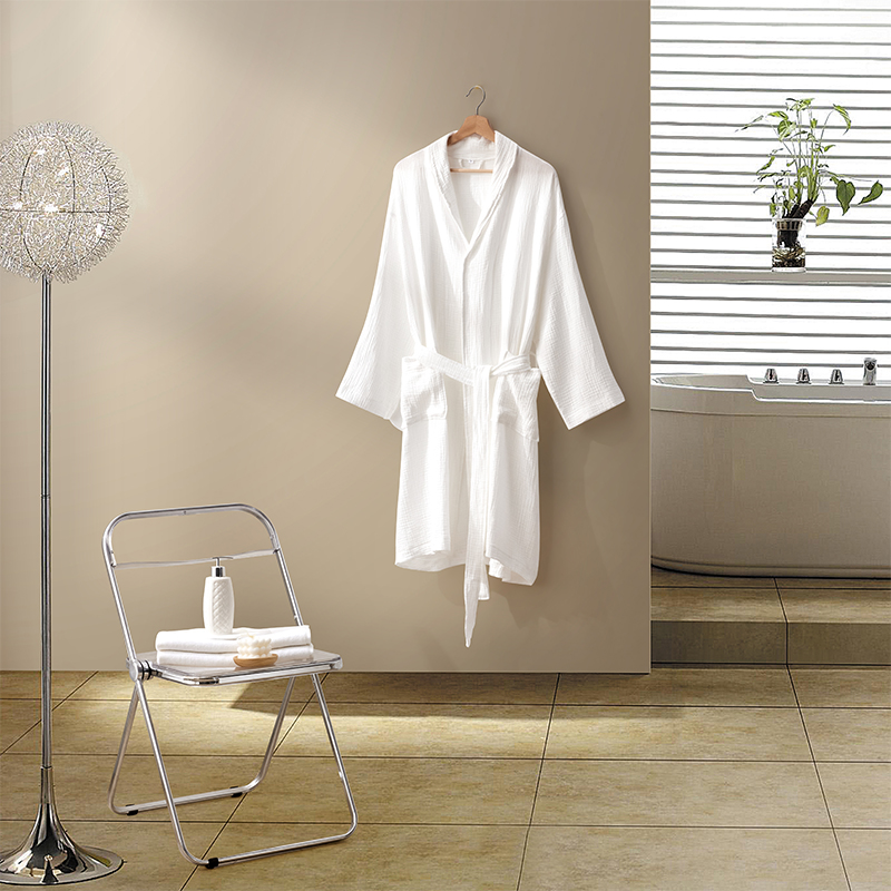 Dobbelt-lags Gaze Bomuld Stof Sjalkrave Hotel Badekåbe Dobbelt-lags Gaze Bomuld Stof Sjalkrave Hotel Badekåbe